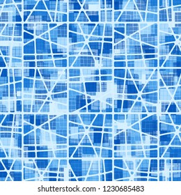 Seamless pattern. Checkered camouflage and abstract grille. Ice shades.