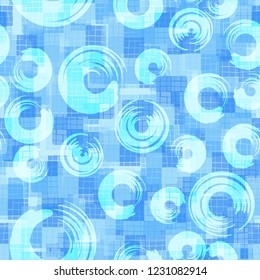Seamless pattern. Checkered camouflage with circles. Ice shades.