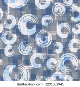 Seamless pattern. Checkered camouflage with circles. Ice shades.