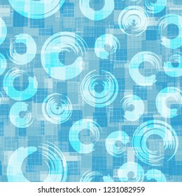 Seamless pattern. Checkered camouflage with circles. Ice shades.