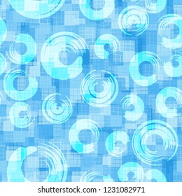 Seamless pattern. Checkered camouflage with circles. Ice shades.