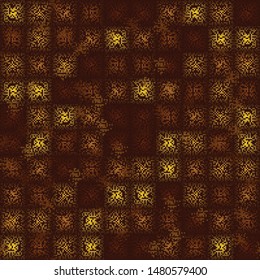 Seamless pattern. Checkered camouflage composed of pixel blocks with variable transparency. The colors of autumn gold. Editable.