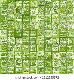 Seamless pattern. Checkered camouflage consisting of casually painted squares. Colors of spring and summer green forest.