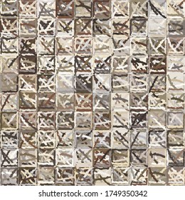 Seamless pattern. Checkered camouflage consisting of casually painted squares. Colors of a desert landscape.