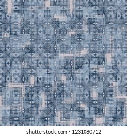 Seamless pattern. Checkered camouflage and flower texture. Ice shades.