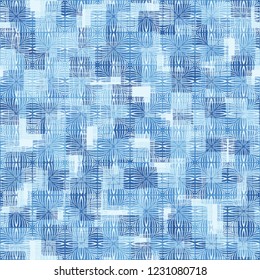 Seamless pattern. Checkered camouflage and flower texture. Ice shades.