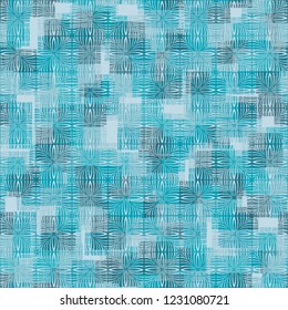 Seamless pattern. Checkered camouflage and flower texture. Ice shades.