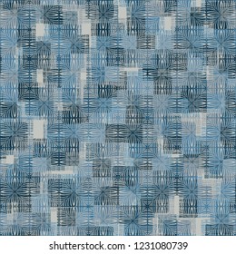 Seamless pattern. Checkered camouflage and flower texture. Ice shades.