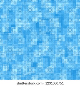 Seamless pattern. Checkered camouflage and flower texture. Ice shades.