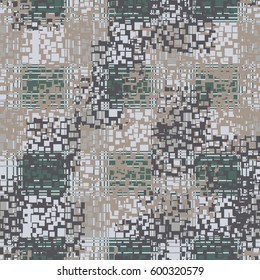Seamless pattern. Checkered camouflage. Grunge style. Fashionable drawing. Good for children. Flat.