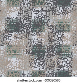 Seamless pattern. Checkered camouflage. Grunge style. Fashionable drawing. Good for children. Flat.