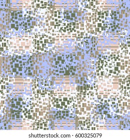 Seamless pattern. Checkered camouflage. Grunge style. Fashionable drawing. Good for children. Flat.