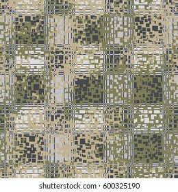Seamless pattern. Checkered camouflage. Grunge style. Fashionable drawing. Good for children. Flat.