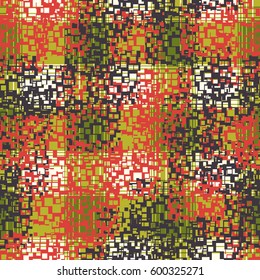 Seamless pattern. Checkered camouflage. Grunge style. Fashionable drawing. Good for children. Flat.