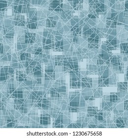 Seamless pattern. Checkered camouflage and large irregular contour squares. Ice shades.