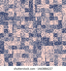 Seamless pattern. Checkered camouflage with a scattering of small squares on top. Winter colors.