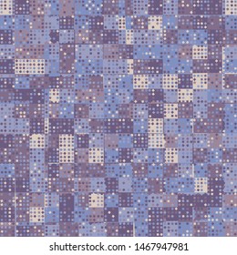 Seamless pattern. Checkered camouflage with a scattering of small squares on top. Winter colors.