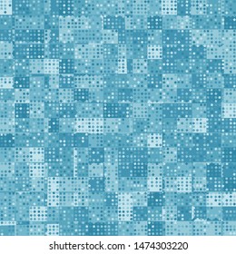 Seamless pattern. Checkered camouflage with a scattering of small squares on top. Winter colors.