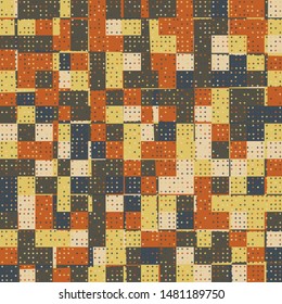 Seamless pattern. Checkered camouflage with a scattering of small rhombuses from above. Trendy colors.
