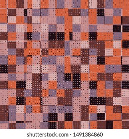 Seamless pattern. Checkered camouflage with a scattering of small circles on top. Desert colors.