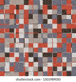 Seamless pattern. Checkered camouflage with a scattering of small rhombuses from above. Trendy colors.