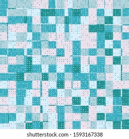 Seamless pattern. Checkered camouflage with a scattering of small rhombuses from above. Trendy colors.