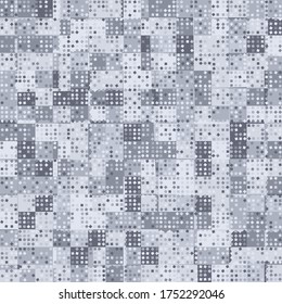 Seamless pattern. Checkered camouflage with a scattering of small squares on top. Winter colors.