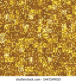 Seamless pattern. Checkered camouflage with small circles on the surface. Golden colors.