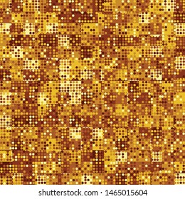 Seamless pattern. Checkered camouflage with small circles on the surface. Golden colors.