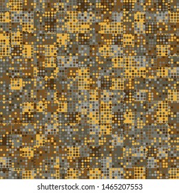 Seamless pattern. Checkered camouflage with small circles on the surface. Golden colors.