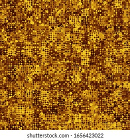 Seamless pattern. Checkered camouflage with small circles on the surface. Golden colors.