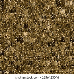 Seamless pattern. Checkered camouflage with small circles on the surface. Golden colors.