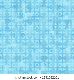 Seamless pattern. Checkered camouflage with squares and rhombuses located on top. Ice shades.
