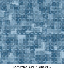 Seamless pattern. Checkered camouflage with squares and rhombuses located on top. Ice shades.