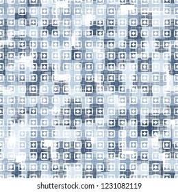 Seamless pattern. Checkered camouflage with squares and rhombuses located on top. Ice shades.