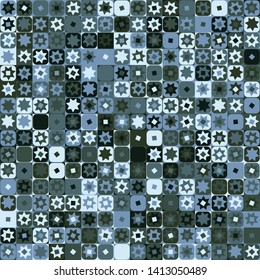 Seamless pattern. Checkered camouflage of unusual structure with seven-pointed stars. Jungle colors. Green shades.