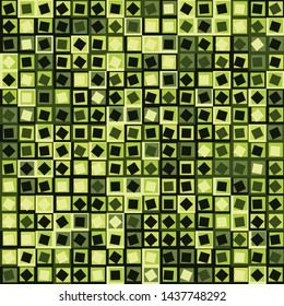 Seamless pattern. Checkered camouflage of unusual structure. The colors of the forest. Shades of green.