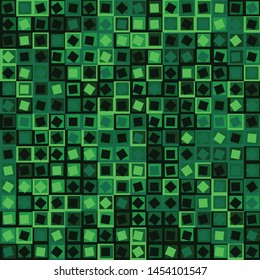 Seamless pattern. Checkered camouflage of unusual structure. The colors of the forest. Shades of green.