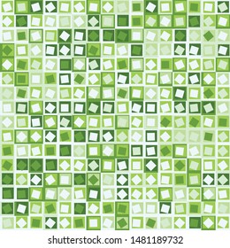 Seamless pattern. Checkered camouflage of unusual structure. The colors of the forest. Shades of green.