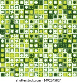 Seamless pattern. Checkered camouflage of unusual structure. The colors of the forest. Shades of green.