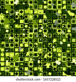 Seamless pattern. Checkered camouflage of unusual structure. The colors of the forest. Shades of green.