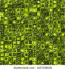 Seamless pattern. Checkered camouflage of unusual structure. The colors of the forest. Shades of green.
