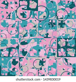 Seamless pattern. Checkered camouflage for urban fashionistas. The harmonious combination of colors. Intersecting geometric shapes. Designed for fabrics, interiors & other creativity.