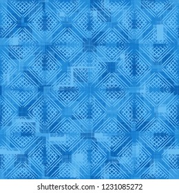 Seamless pattern. Checkered camouflage with waffle texture. Ice shades.
