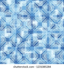 Seamless pattern. Checkered camouflage with waffle texture. Ice shades.
