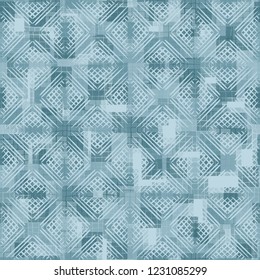Seamless pattern. Checkered camouflage with waffle texture. Ice shades.

