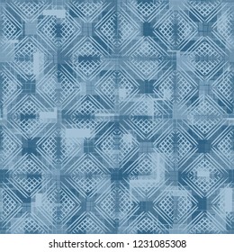 Seamless pattern. Checkered camouflage with waffle texture. Ice shades.
