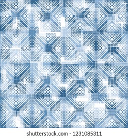 Seamless pattern. Checkered camouflage with waffle texture. Ice shades.
