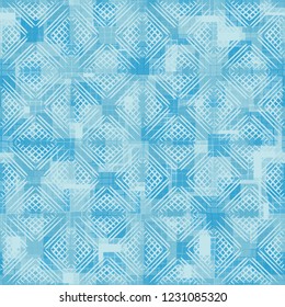Seamless pattern. Checkered camouflage with waffle texture. Ice shades.
