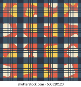 Seamless pattern. Checkered drawing. A chaotic background. Rounded squares and rectangles. Children's textiles. Grunge wallpaper. Flat. Cartoon.